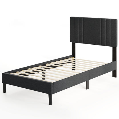 Twin Size Bed Frame, Tufted Headboard, Wooden Slats, Gray Simple Bed Frame at Gallery Canada