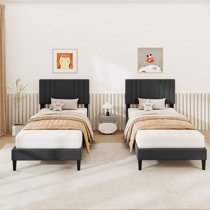 Twin Size Bed Frame, Tufted Headboard, Wooden Slats, Gray Simple Bed Frame at Gallery Canada