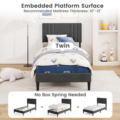 Twin Size Bed Frame, Tufted Headboard, Wooden Slats, Gray Simple Bed Frame at Gallery Canada