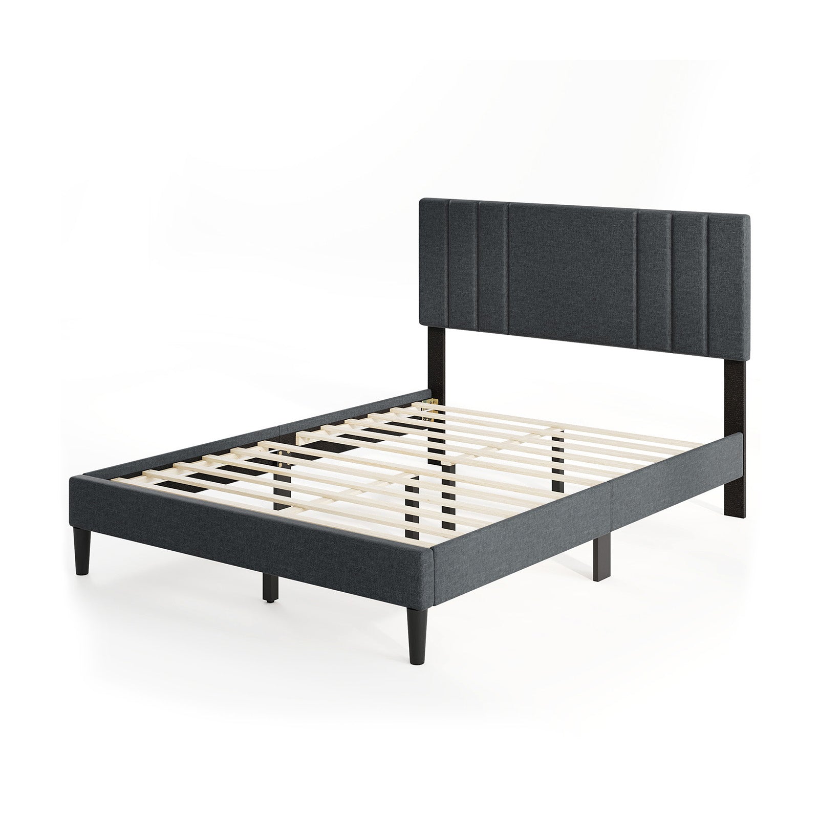 Full Size Bed Frame, Channel Tufted Headboard, Wooden Slats, Gray Simple Bed Frame Gray at Gallery Canada