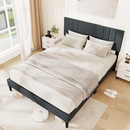 Queen Size Bed Frame, Tufted Headboard, Wooden Slats, Gray Simple Bed Frame at Gallery Canada