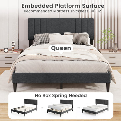 Queen Size Bed Frame, Tufted Headboard, Wooden Slats, Gray Simple Bed Frame at Gallery Canada