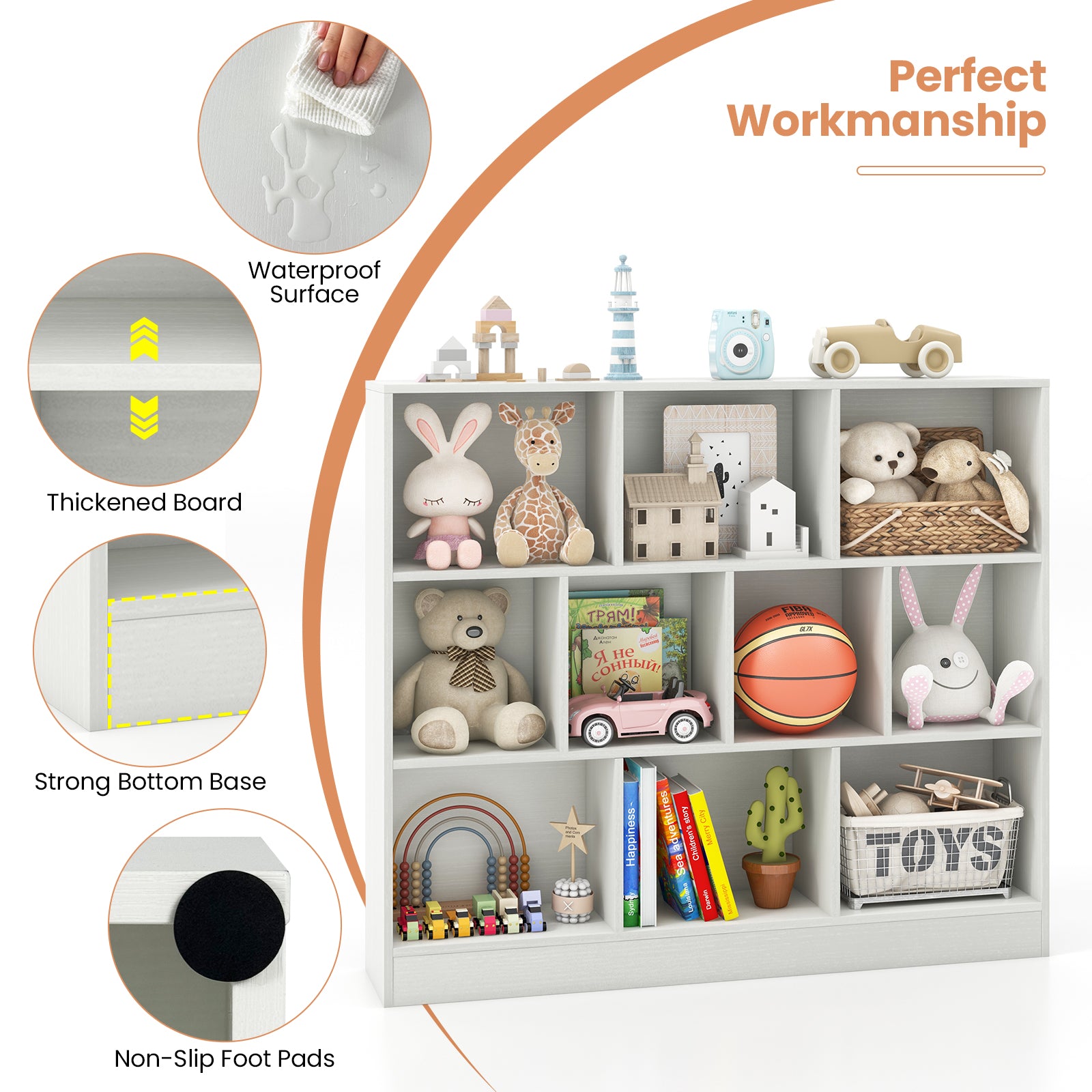 41 Inches Wooden Toy Storage Organizer, 10 Cubes, White Kids Storage at Gallery Canada