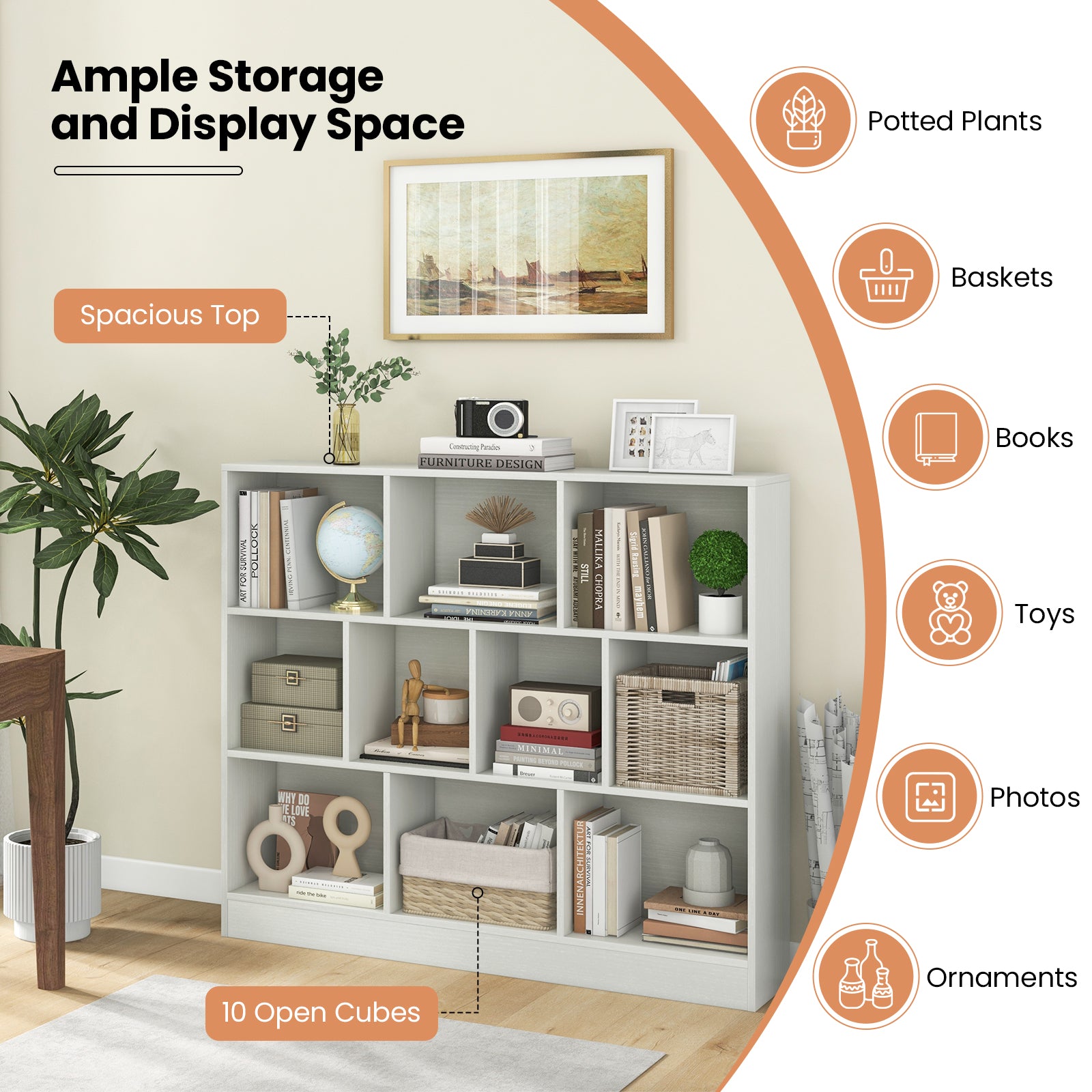 41 Inches Wooden Toy Storage Organizer, 10 Cubes, White Kids Storage at Gallery Canada