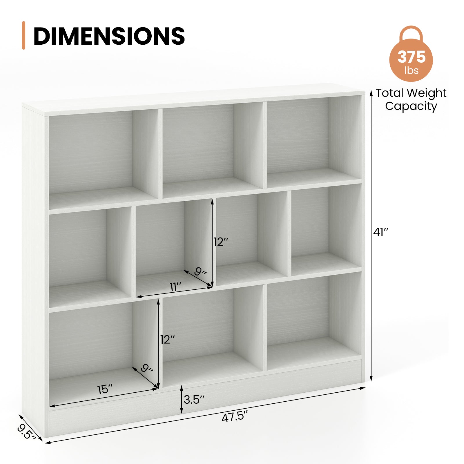 41 Inches Wooden Toy Storage Organizer, 10 Cubes, White Kids Storage at Gallery Canada