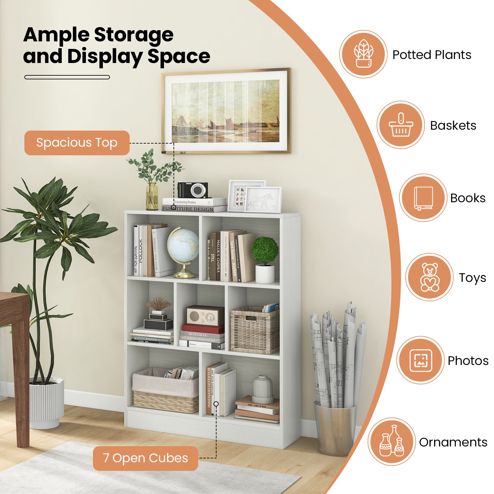 7-Section Freestanding Bookshelf, White Kids Storage at Gallery Canada