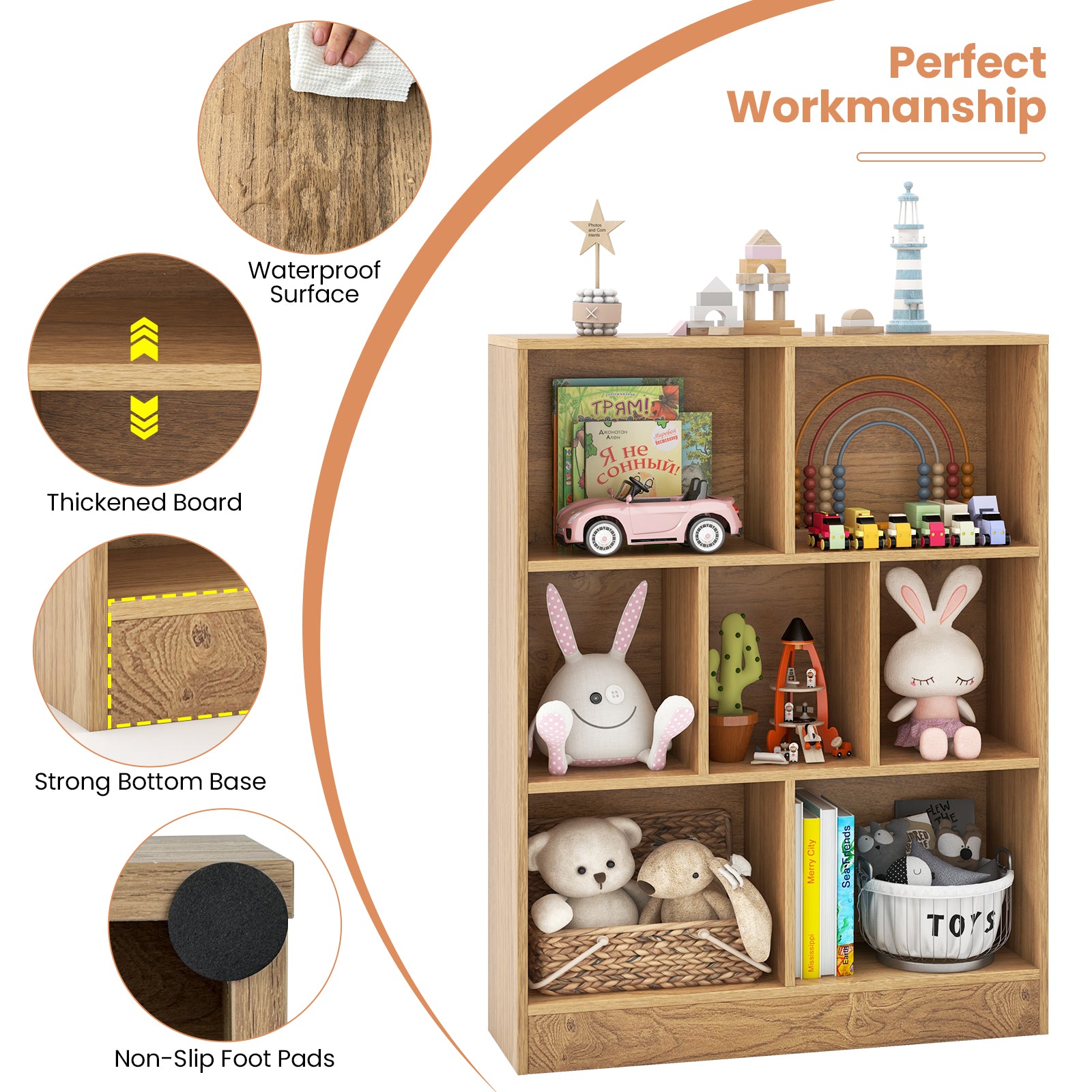 7-Section Freestanding Bookshelf, Natural Kids Storage at Gallery Canada