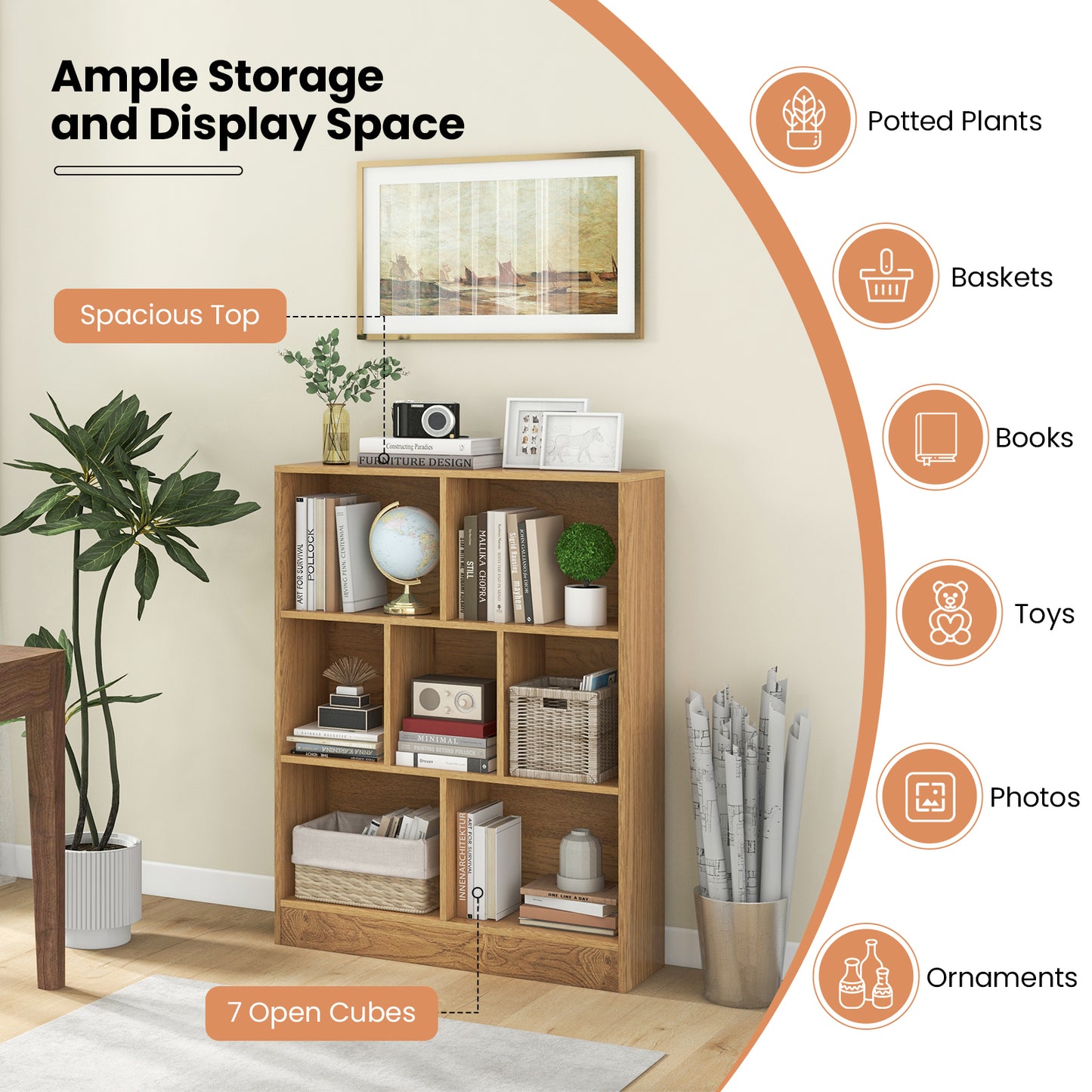 7-Section Freestanding Bookshelf, Natural Kids Storage at Gallery Canada