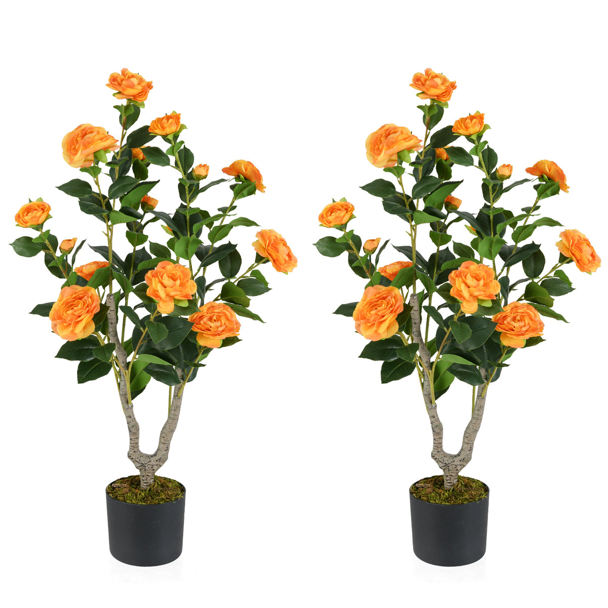 Artificial Camellia Tree, 36 Inch, Blooming Flower, 2 Pack, Orange Faux Plants Orange at Gallery Canada