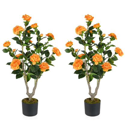 Artificial Camellia Tree, 36 Inch, Blooming Flower, 2 Pack, Orange Faux Plants Orange at Gallery Canada