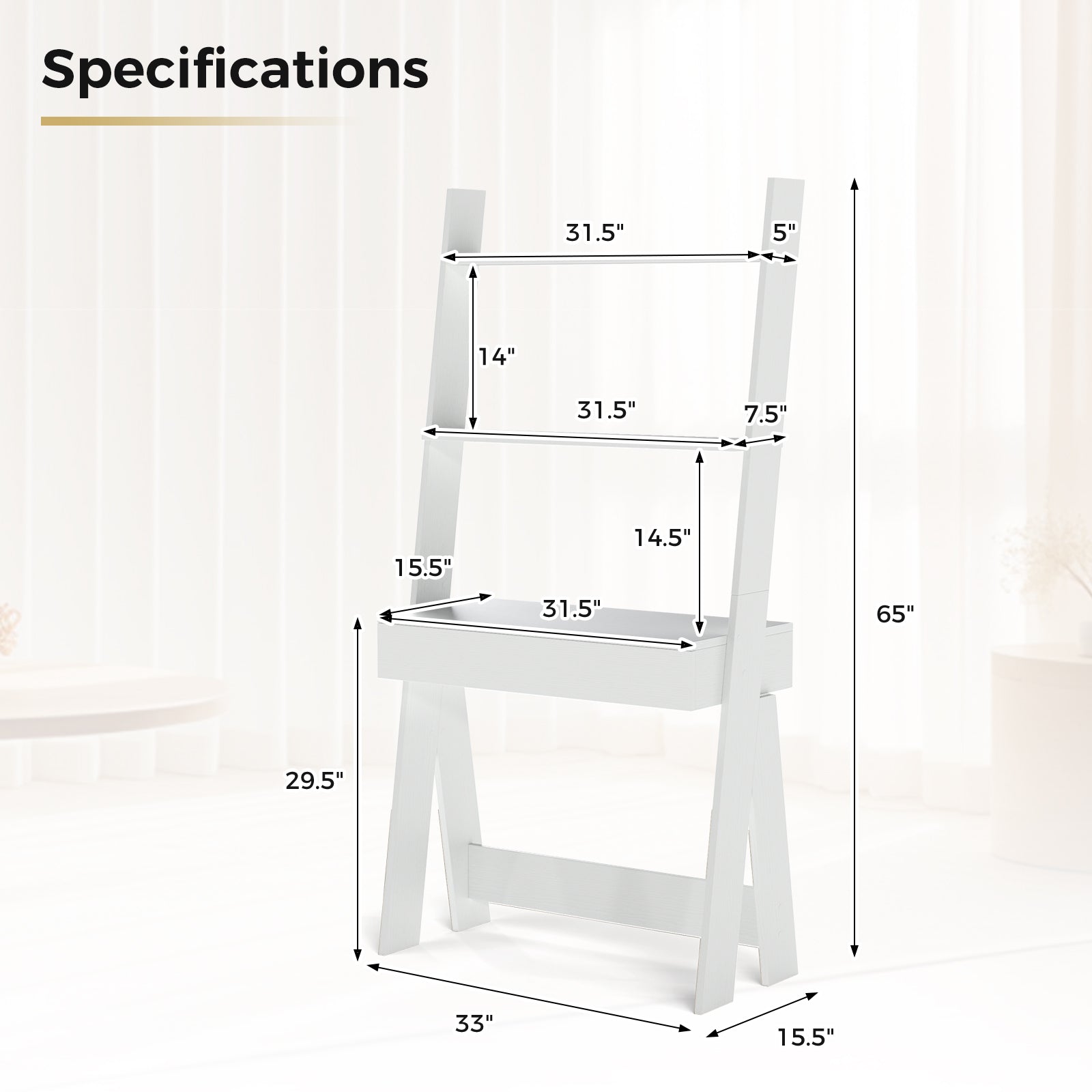 Ladder Shelf Desk With Countertop Drawer, Anti-Toppling Device, Oak Bookcases at Gallery Canada