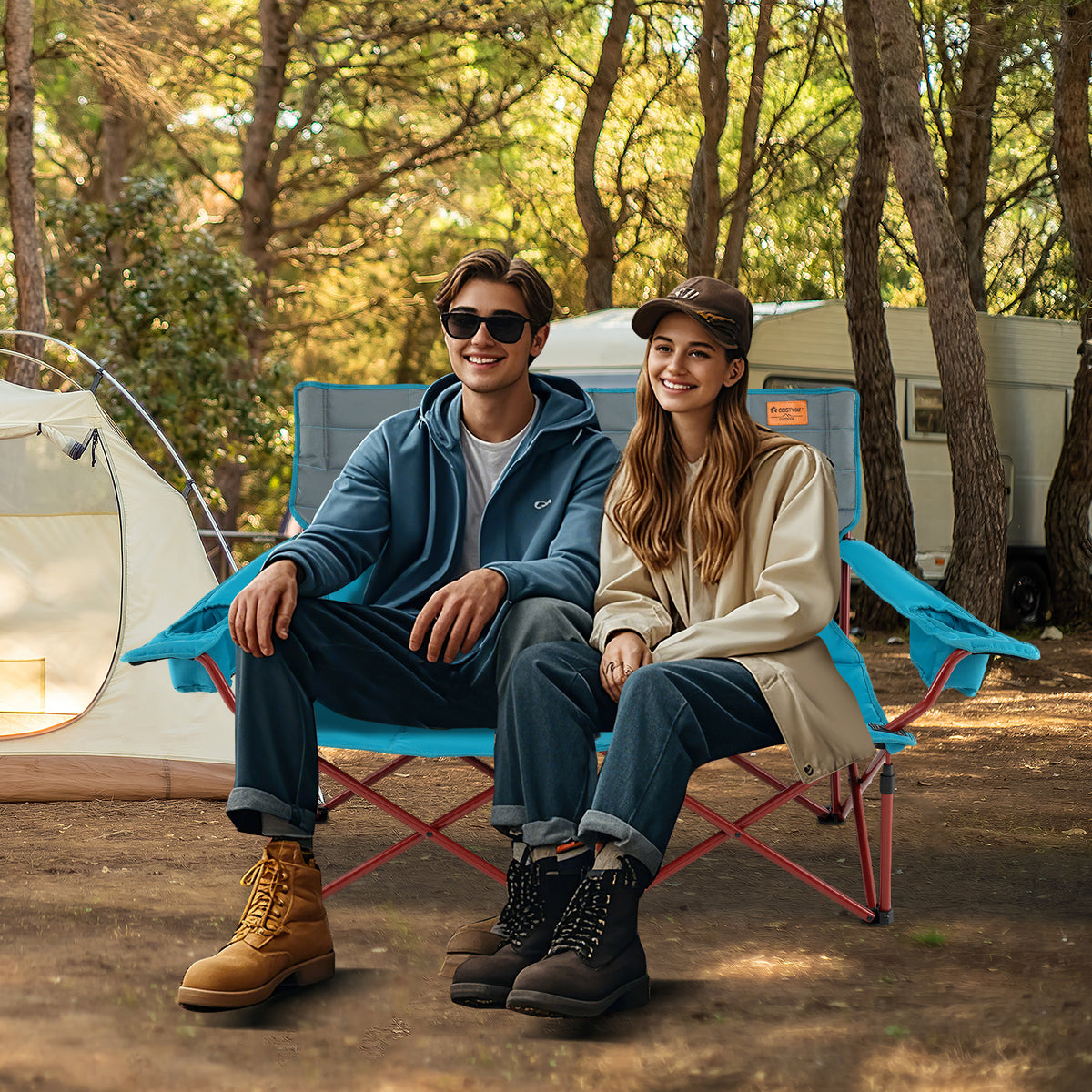 Oversized Camping Chair, Folding Loveseat, Blue Camping Furniture at Gallery Canada