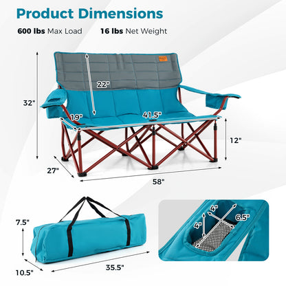 Oversized Camping Chair, Folding Loveseat, Blue Camping Furniture at Gallery Canada