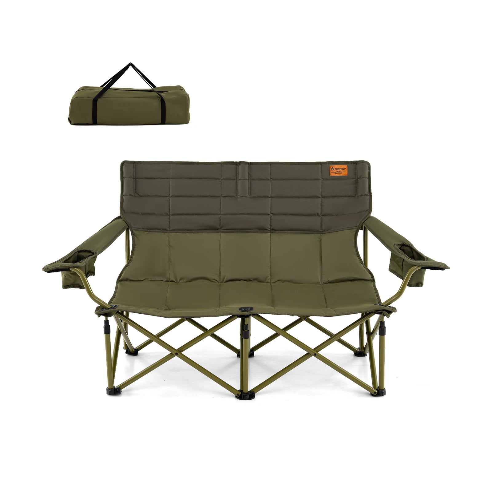 Oversized Camping Chair, Folding Loveseat, Cup Holders, Thick Padding, Green Camping Furniture Green at Gallery Canada