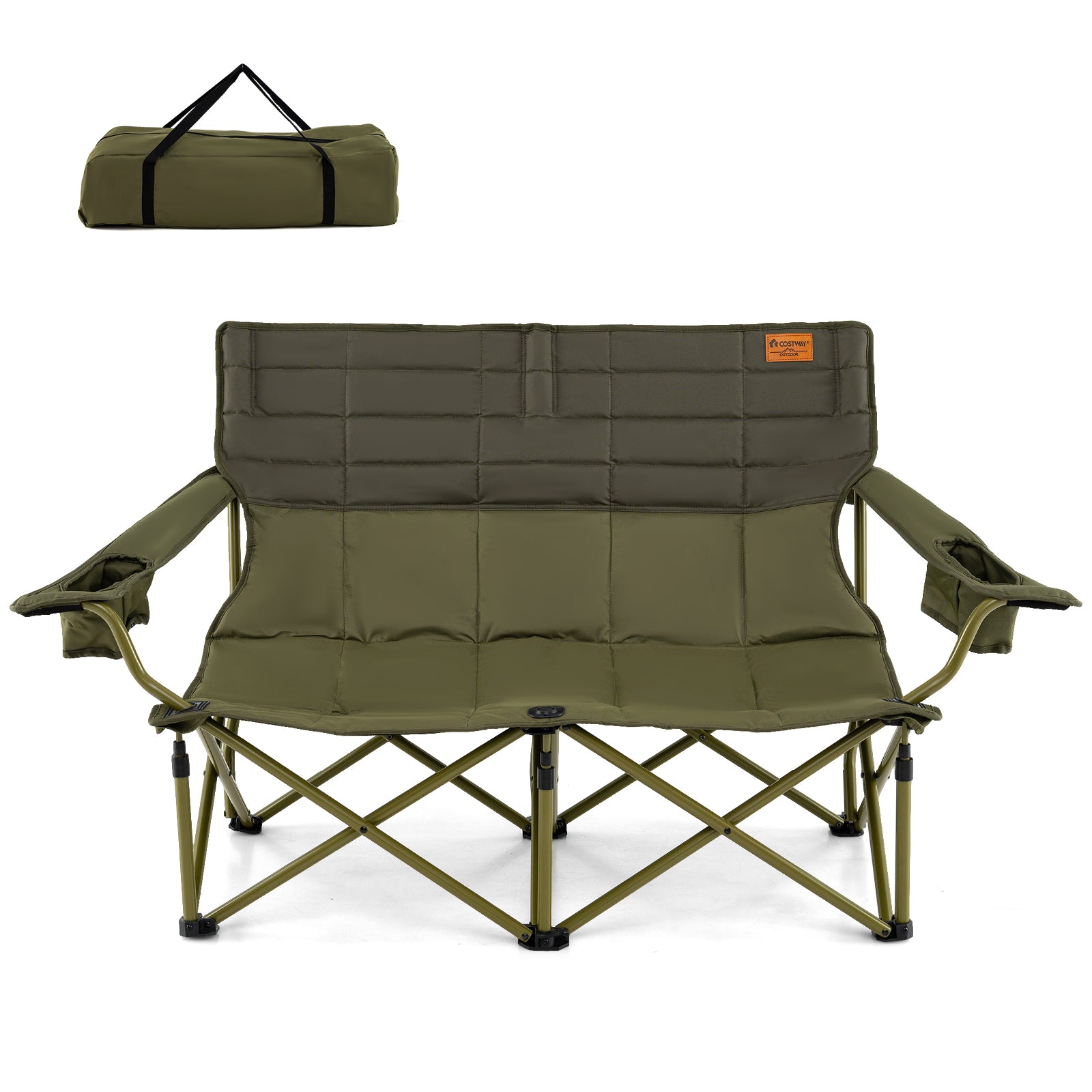 Oversized Camping Chair, Folding Loveseat, Cup Holders, Thick Padding, Green Camping Furniture at Gallery Canada