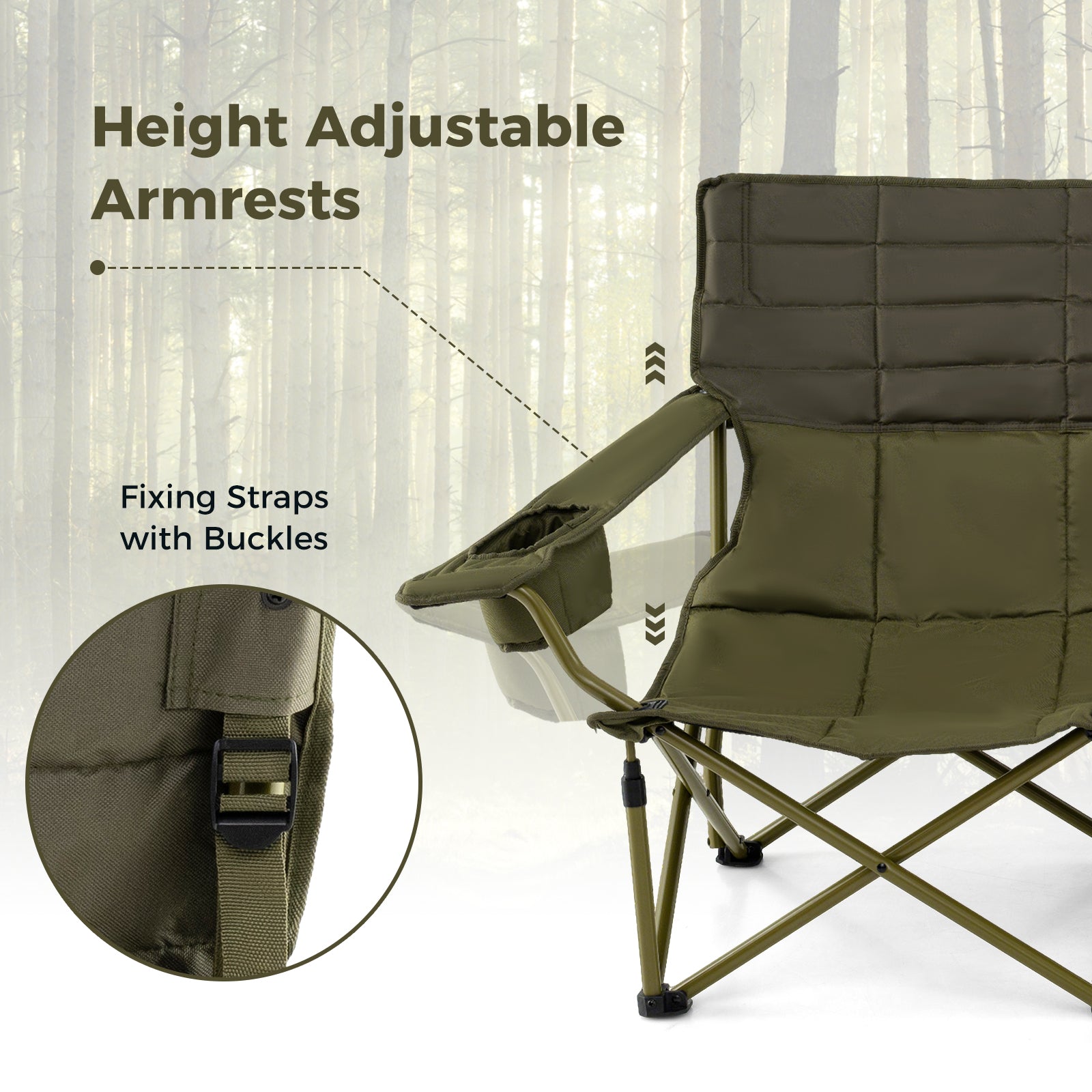 Oversized Camping Chair, Folding Loveseat, Cup Holders, Thick Padding, Green Camping Furniture at Gallery Canada