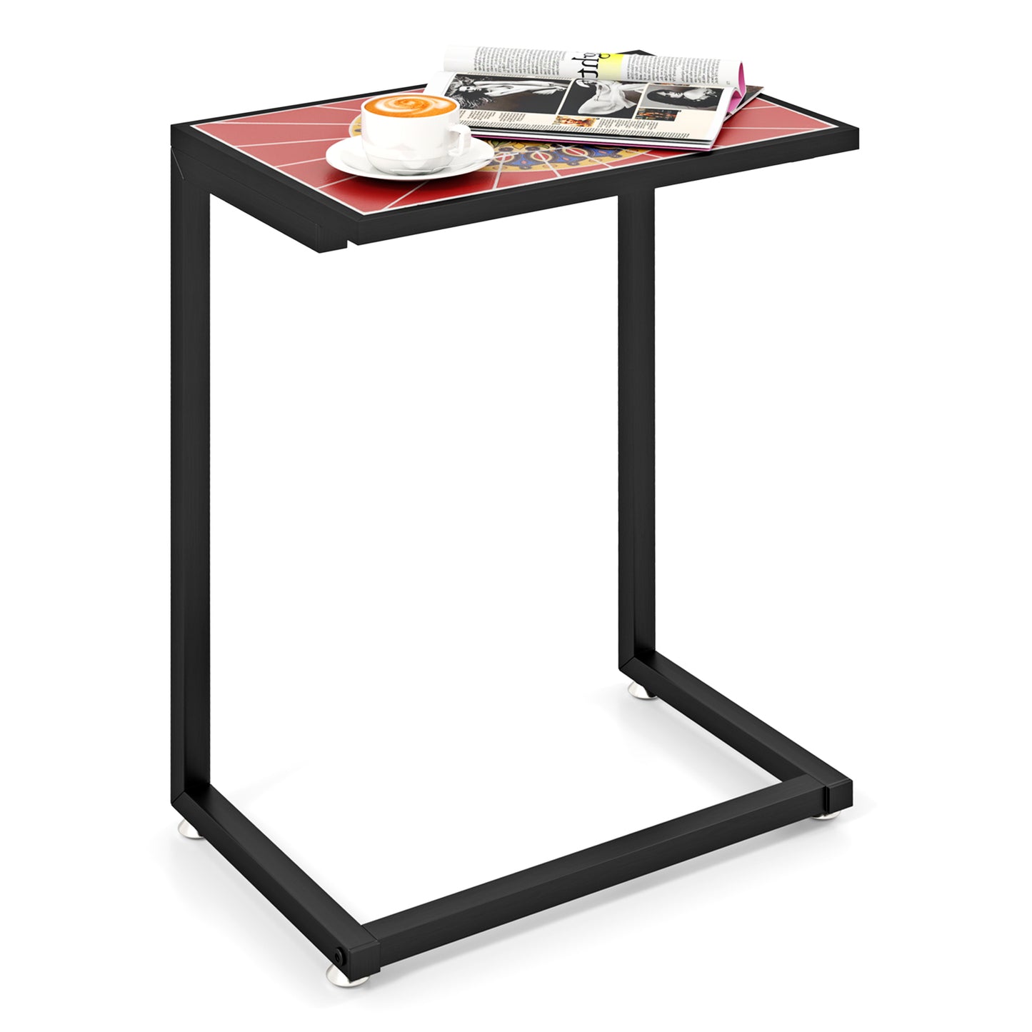C-Shaped Waterproof Outdoor Side Table, Ceramic Top, Red Patio Coffee Tables at Gallery Canada