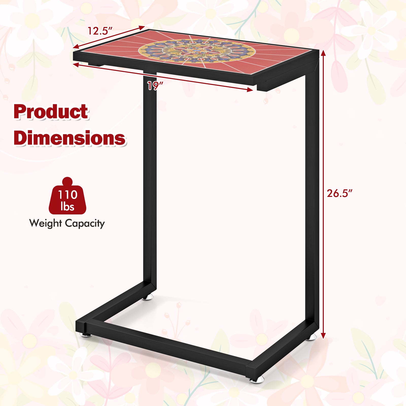 C-Shaped Waterproof Outdoor Side Table, Ceramic Top, Red Patio Coffee Tables at Gallery Canada