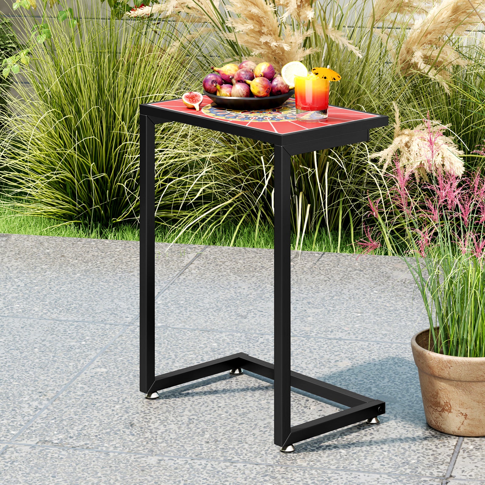 C-Shaped Waterproof Outdoor Side Table, Ceramic Top, Red Patio Coffee Tables at Gallery Canada