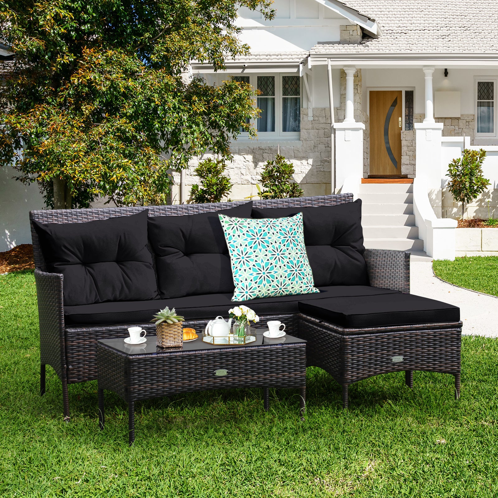 3 Piece Patio Sectional Set, With 5 Cushions, Black Patio Conversation Sets at Gallery Canada