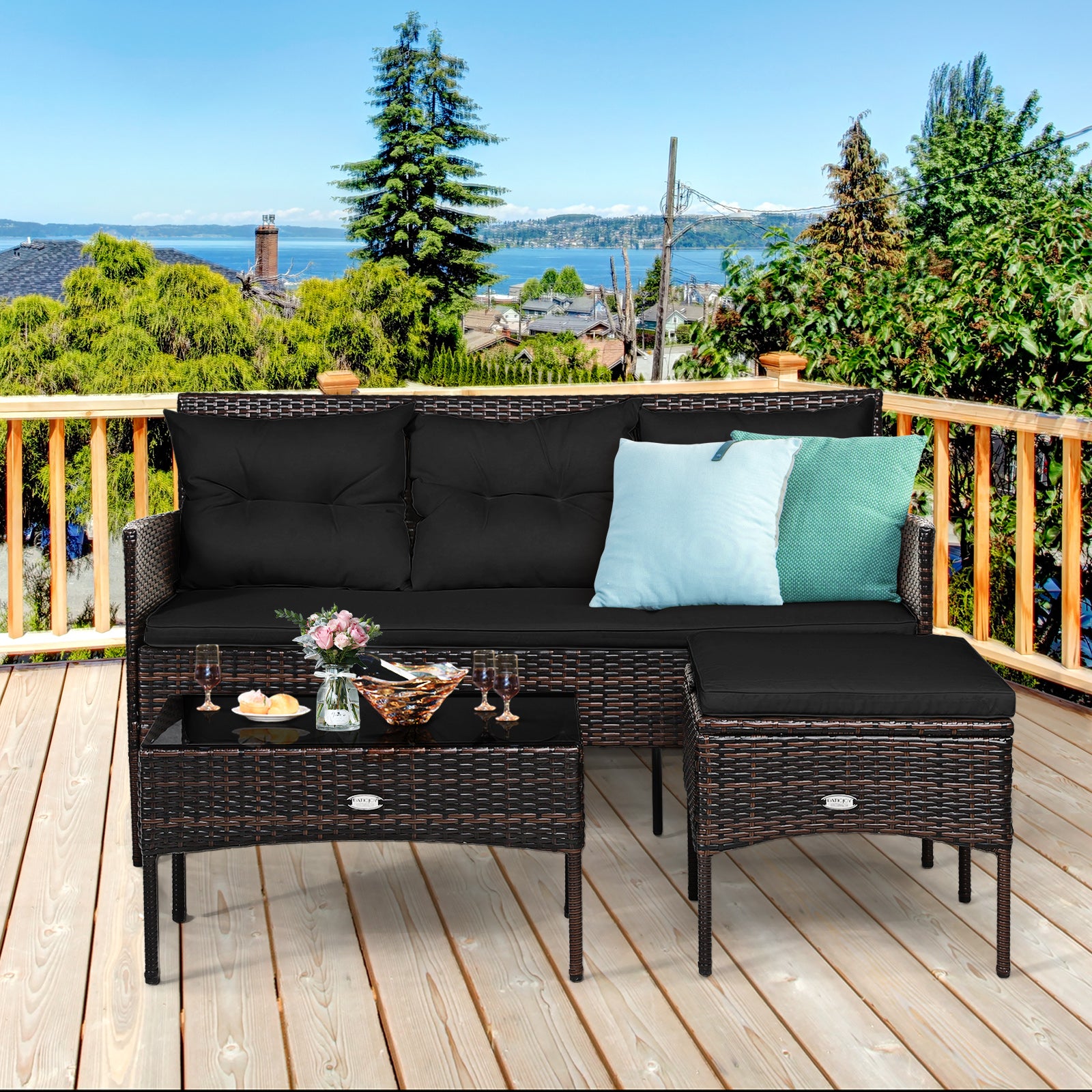 3 Piece Patio Sectional Set, With 5 Cushions, Black Patio Conversation Sets at Gallery Canada