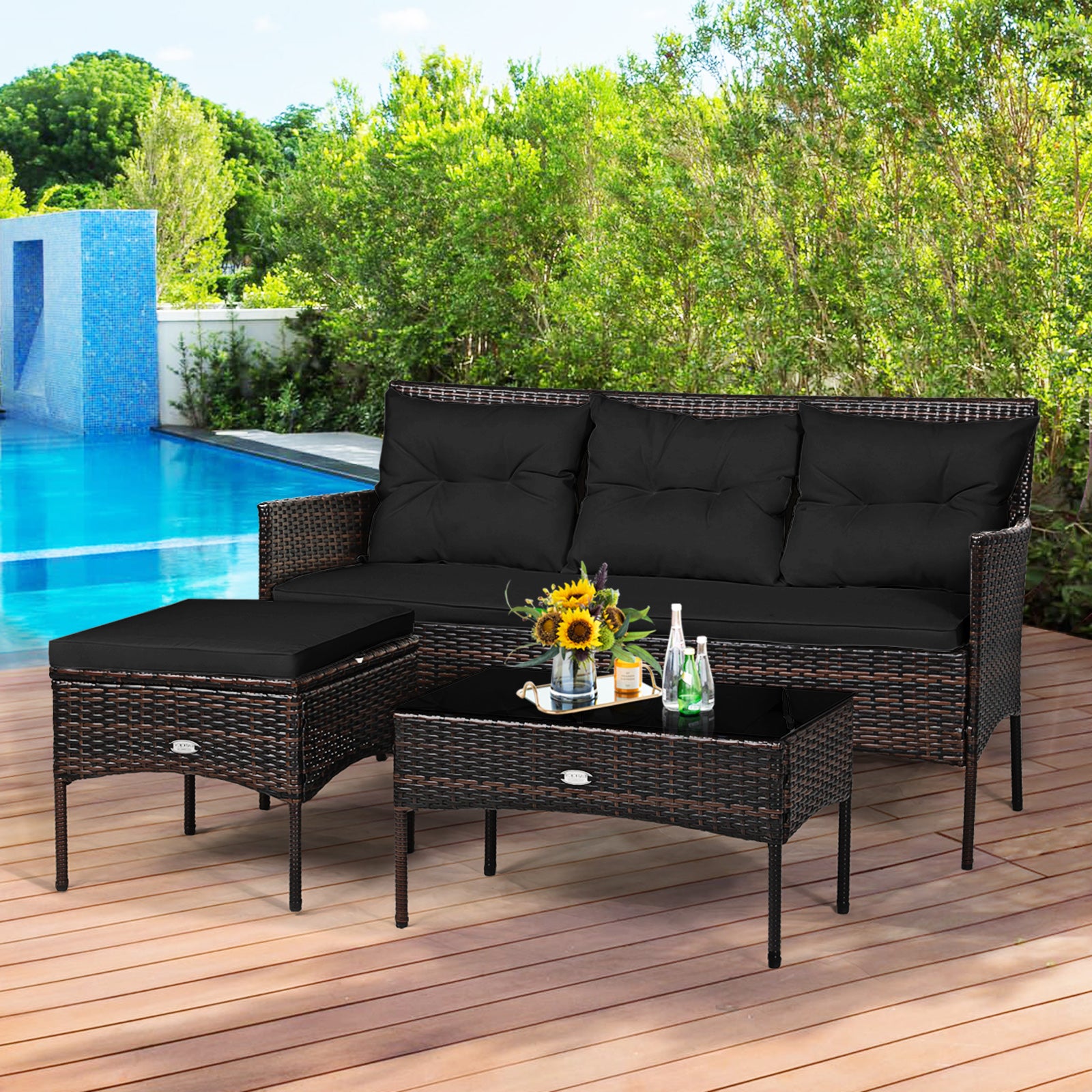 3 Piece Patio Sectional Set, With 5 Cushions, Black Patio Conversation Sets at Gallery Canada