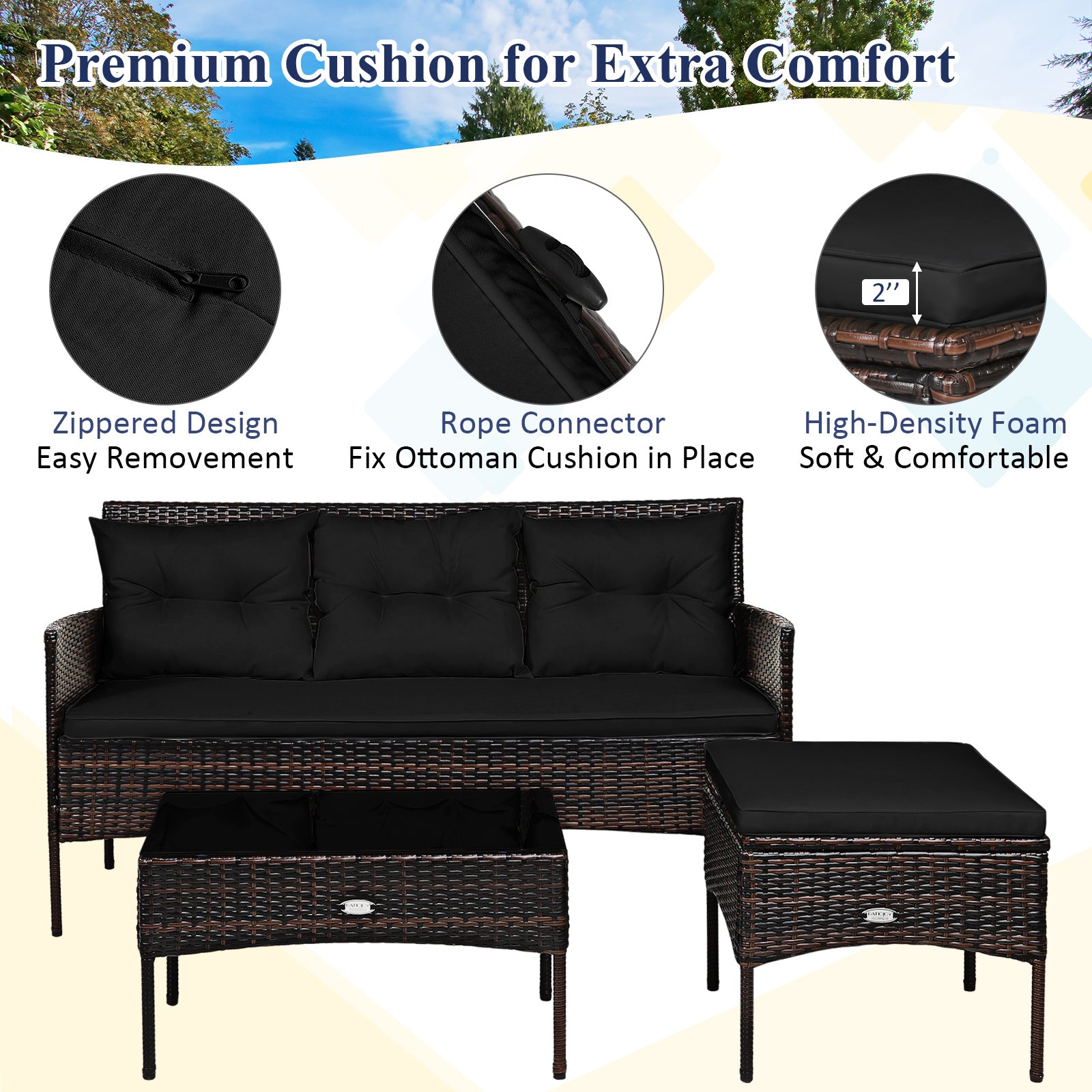 3 Piece Patio Sectional Set, With 5 Cushions, Black Patio Conversation Sets at Gallery Canada