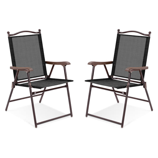 Set Of 2 Patio Folding Sling Back Camping Deck Chairs, Black Patio Dining Chairs Black at Gallery Canada
