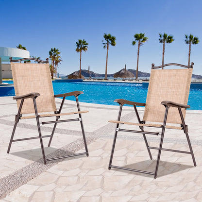 Set Of 2 Folding Sling Back Patio Camping Deck Chairs, Beige Patio Dining Chairs at Gallery Canada