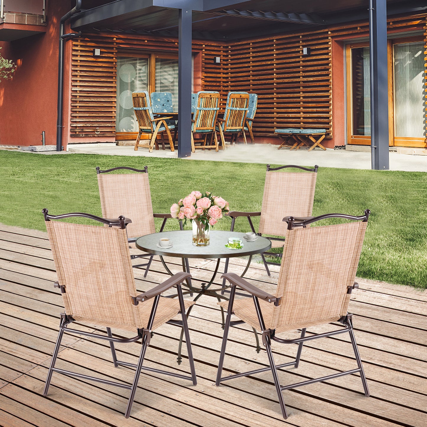 Set Of 2 Folding Sling Back Patio Camping Deck Chairs, Beige Patio Dining Chairs at Gallery Canada