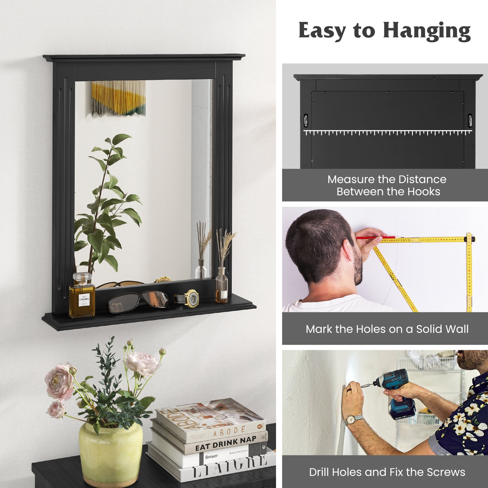 Wall Mounted Vanity Mirror With Shelf, Black Wall Mirrors at Gallery Canada