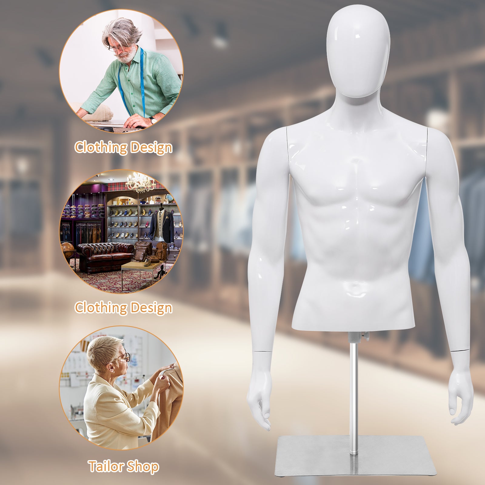 Plastic Half Body Mannequin With Base, White Display Mannequins at Gallery Canada