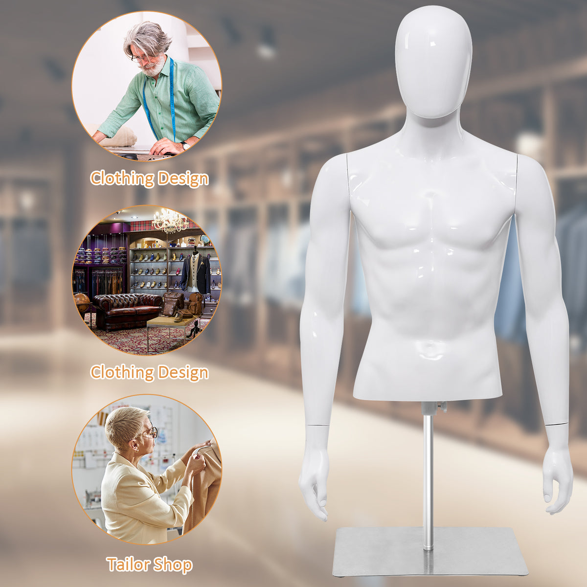 Plastic Half Body Mannequin With Base, White Display Mannequins at Gallery Canada