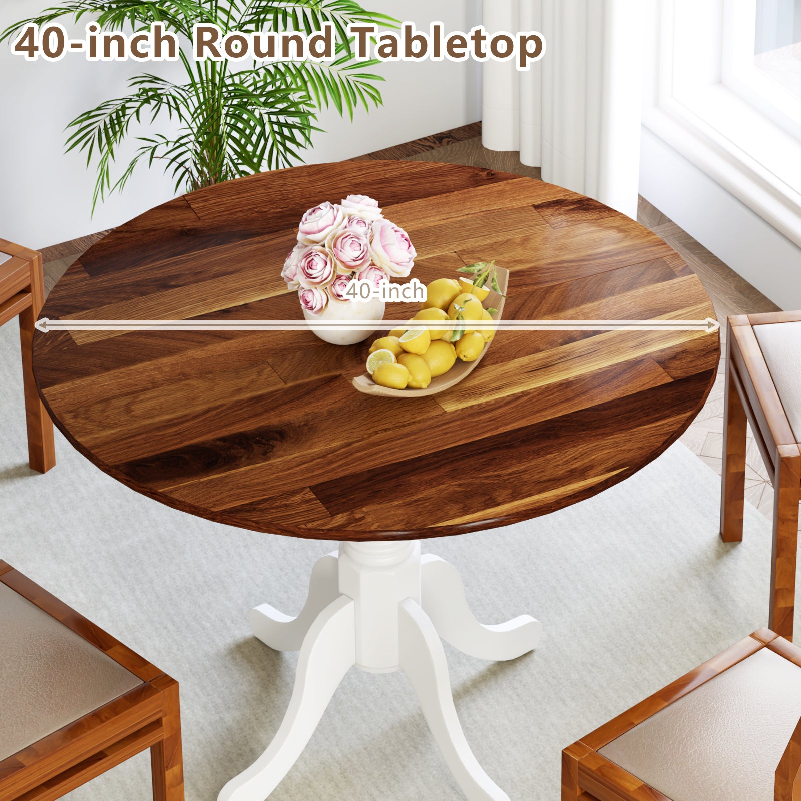 Wooden Dining Table, Round Tabletop, Curved Trestle Legs, Walnut & White, Gray Dining Tables at Gallery Canada