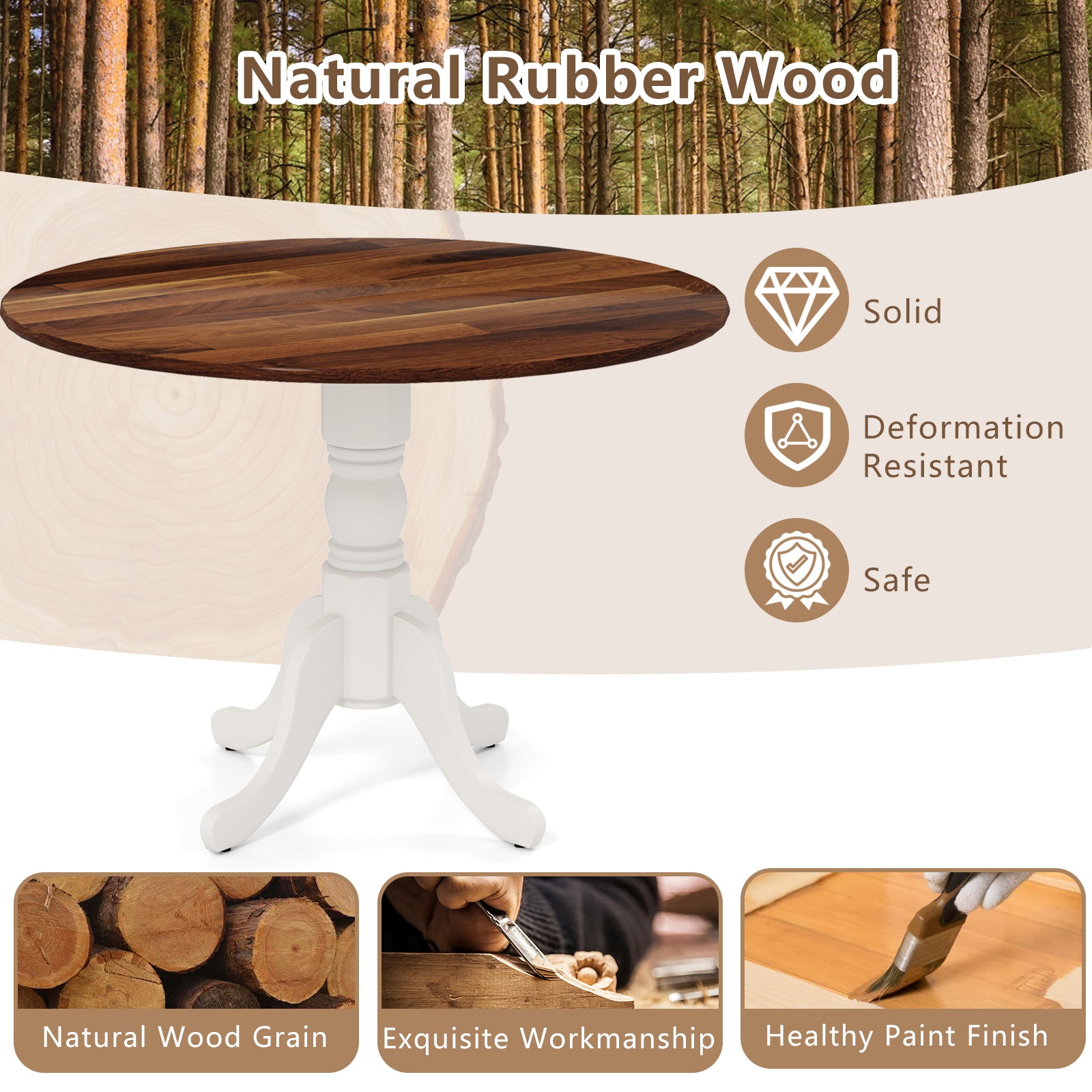 Wooden Dining Table, Round Tabletop, Curved Trestle Legs, Walnut & White, Gray Dining Tables at Gallery Canada