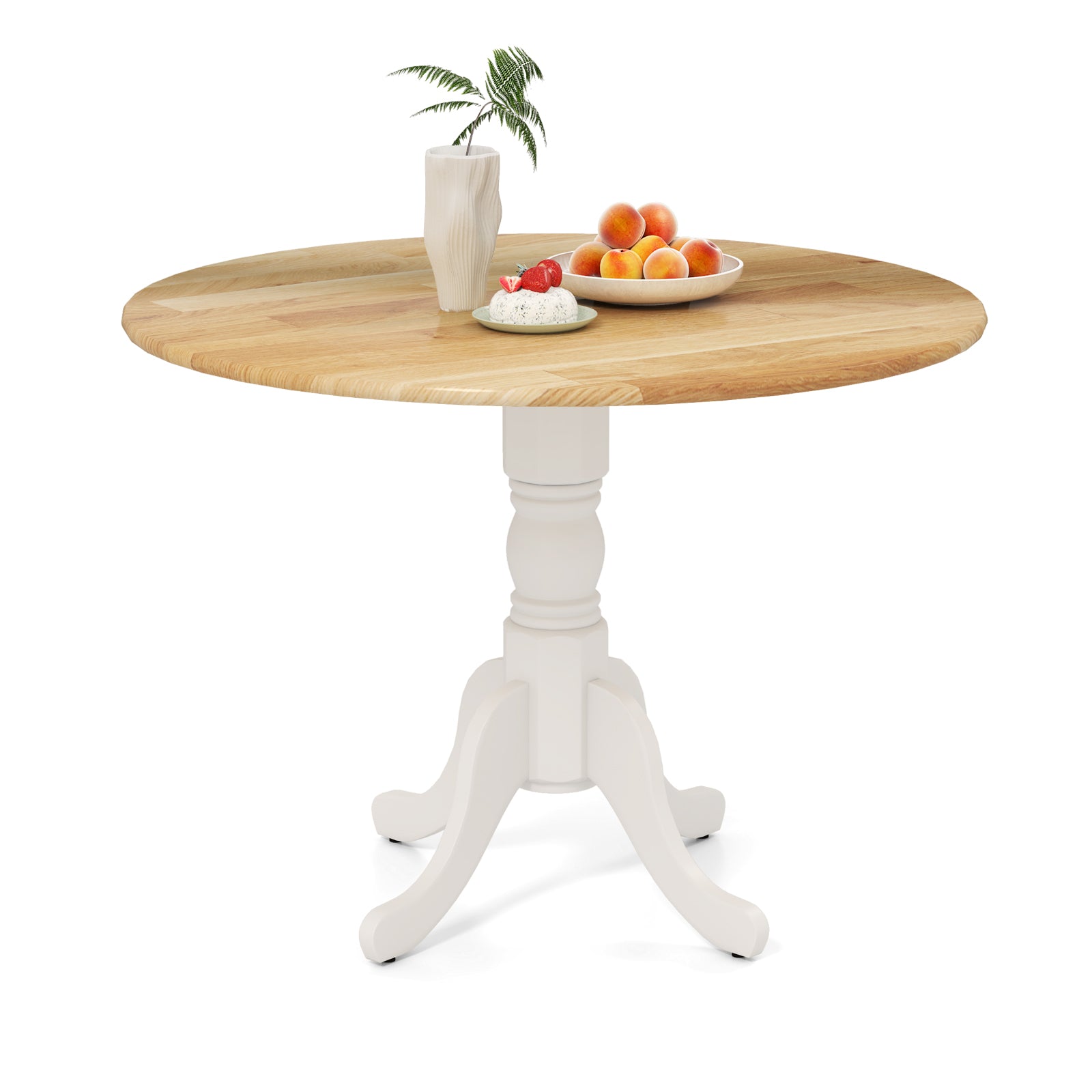 Wooden Dining Table, Round Tabletop, Curved Trestle Legs, Natural, White Dining Tables Natural & White at Gallery Canada