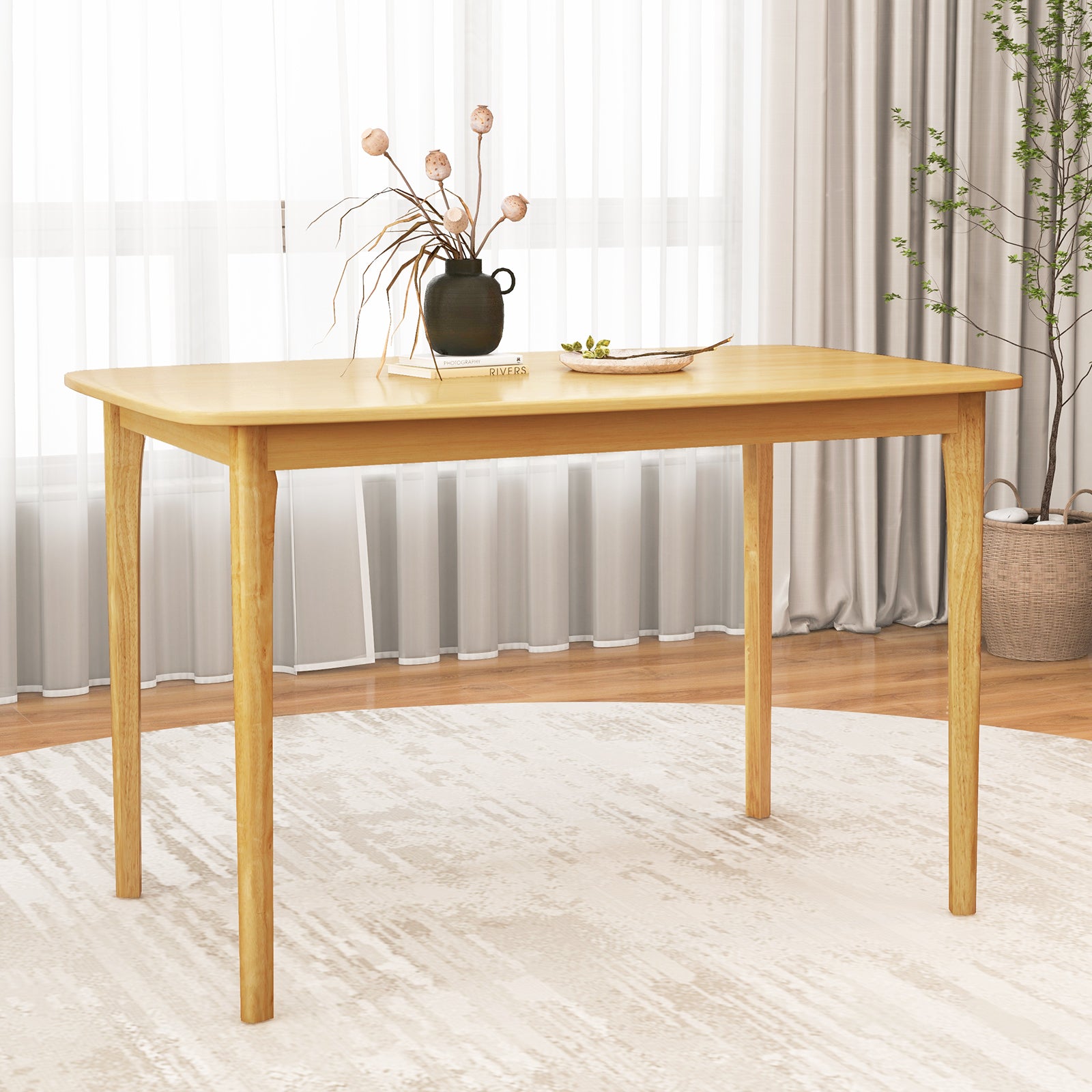 48 Inch Solid Wood Dining Table, Natural, Rubber Wood Legs Dining Tables at Gallery Canada