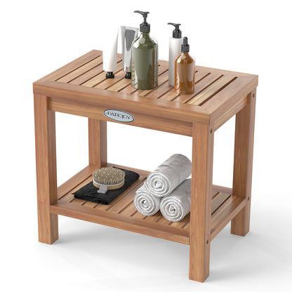 19 Inch Teak Wood Shower Bench With Storage Shelf, Natural Bath Safety at Gallery Canada