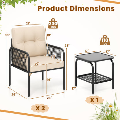 3 Piece Patio Bistro Set, PE Wicker Rattan, Beige Patio Conversation Sets at Gallery Canada