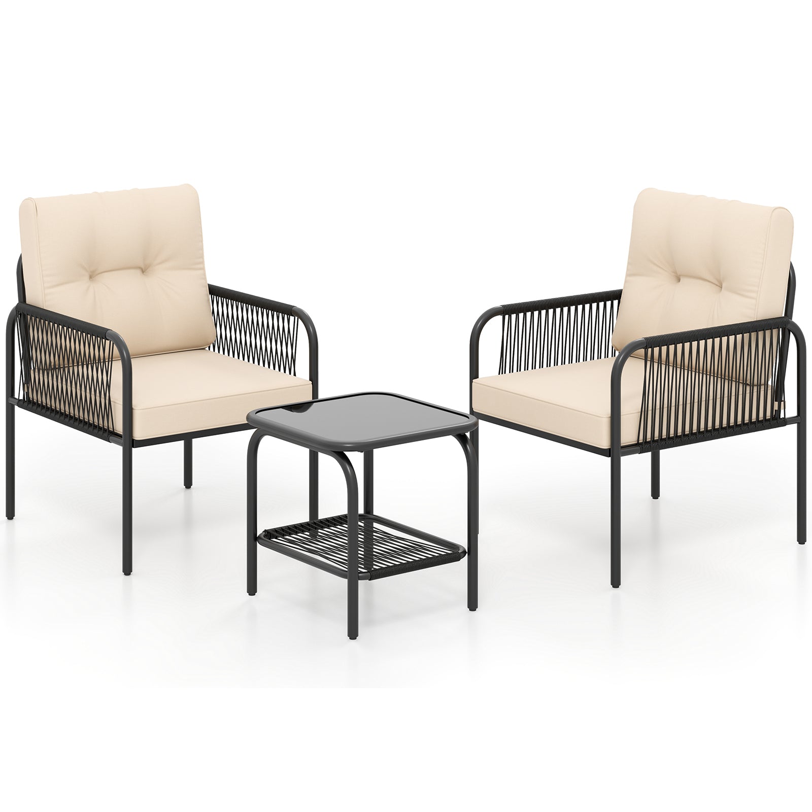 3 Piece Patio Bistro Set, PE Wicker Rattan, Beige Patio Conversation Sets at Gallery Canada