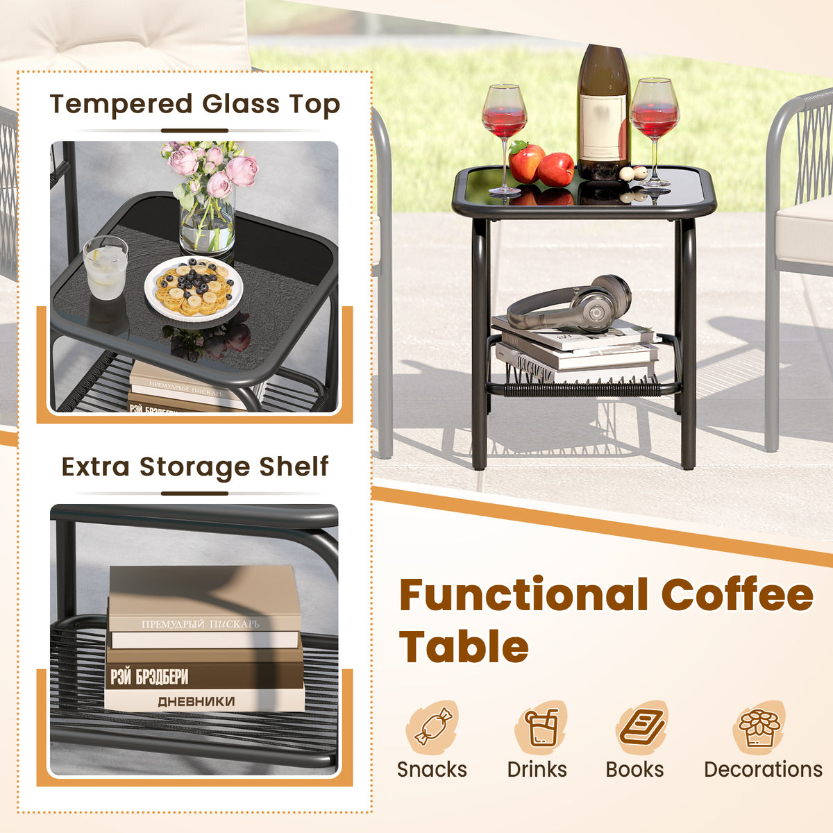 3 Piece Patio Bistro Set, PE Wicker Rattan, Beige Patio Conversation Sets at Gallery Canada