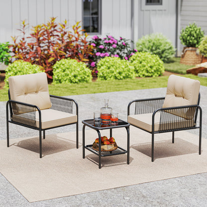 3 Piece Patio Bistro Set, PE Wicker Rattan, Beige Patio Conversation Sets at Gallery Canada