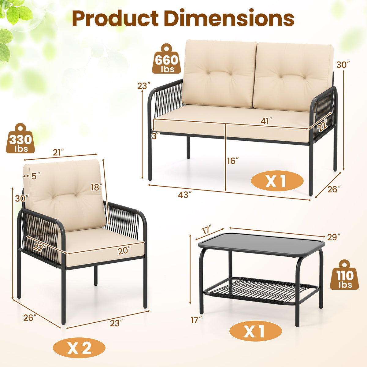 4 Piece Patio Furniture Set, PE Rattan Sofa With Loveseat, Beige Patio Conversation Sets at Gallery Canada