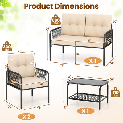4 Piece Patio Furniture Set, PE Rattan Sofa With Loveseat, Beige Patio Conversation Sets at Gallery Canada