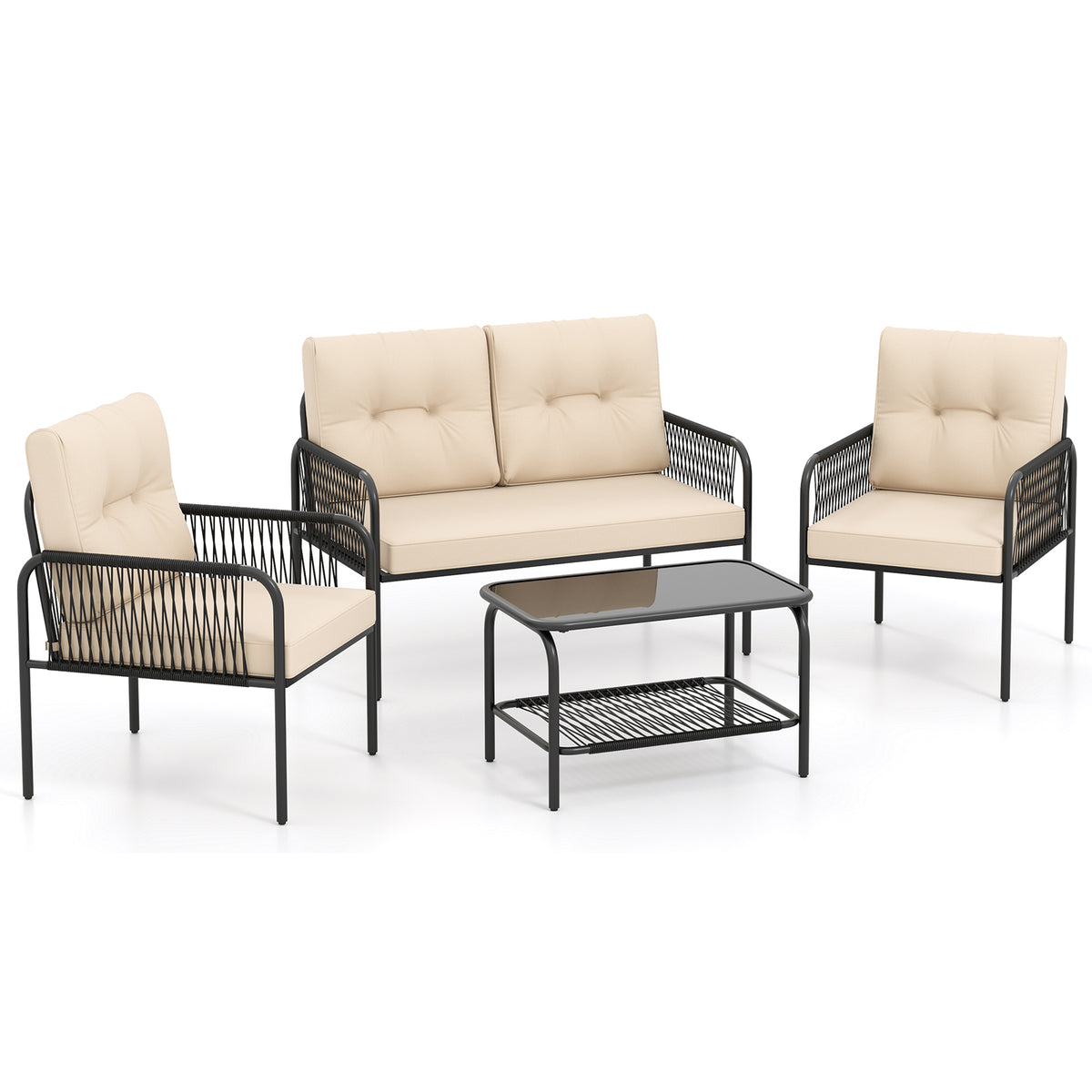 4 Piece Patio Furniture Set, PE Rattan Sofa With Loveseat, Beige Patio Conversation Sets at Gallery Canada