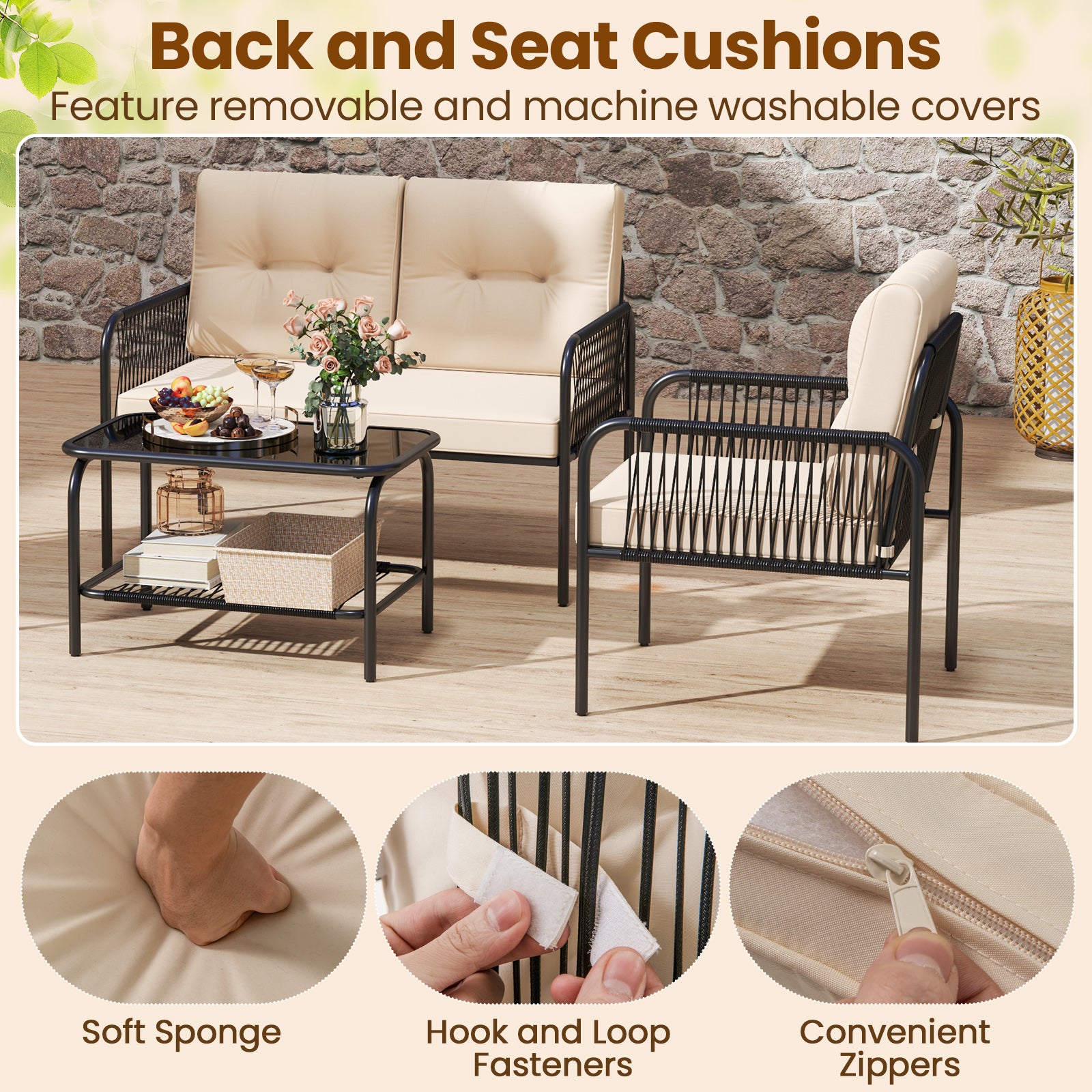 4 Piece Patio Furniture Set, PE Rattan Sofa With Loveseat, Beige Patio Conversation Sets at Gallery Canada