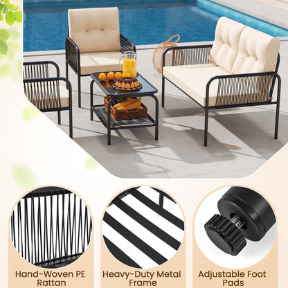 4 Piece Patio Furniture Set, PE Rattan Sofa With Loveseat, Beige Patio Conversation Sets at Gallery Canada