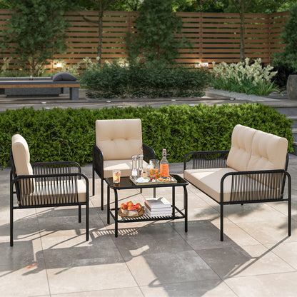 4 Piece Patio Furniture Set, PE Rattan Sofa With Loveseat, Beige Patio Conversation Sets at Gallery Canada