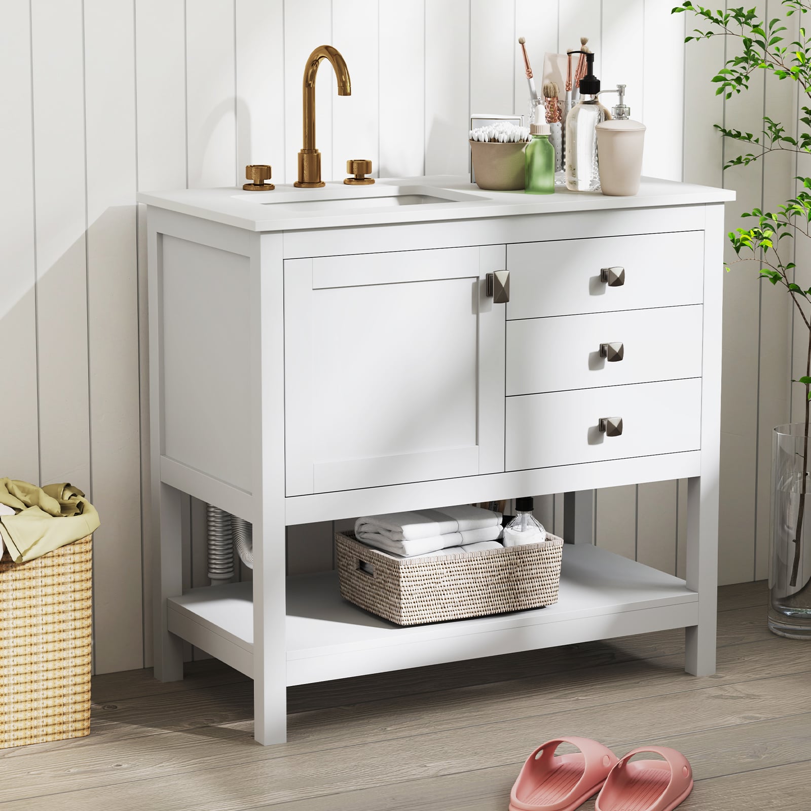 Freestanding Bathroom Vanity With Basin, Floor Storage Cabinet, White Floor Cabinets at Gallery Canada