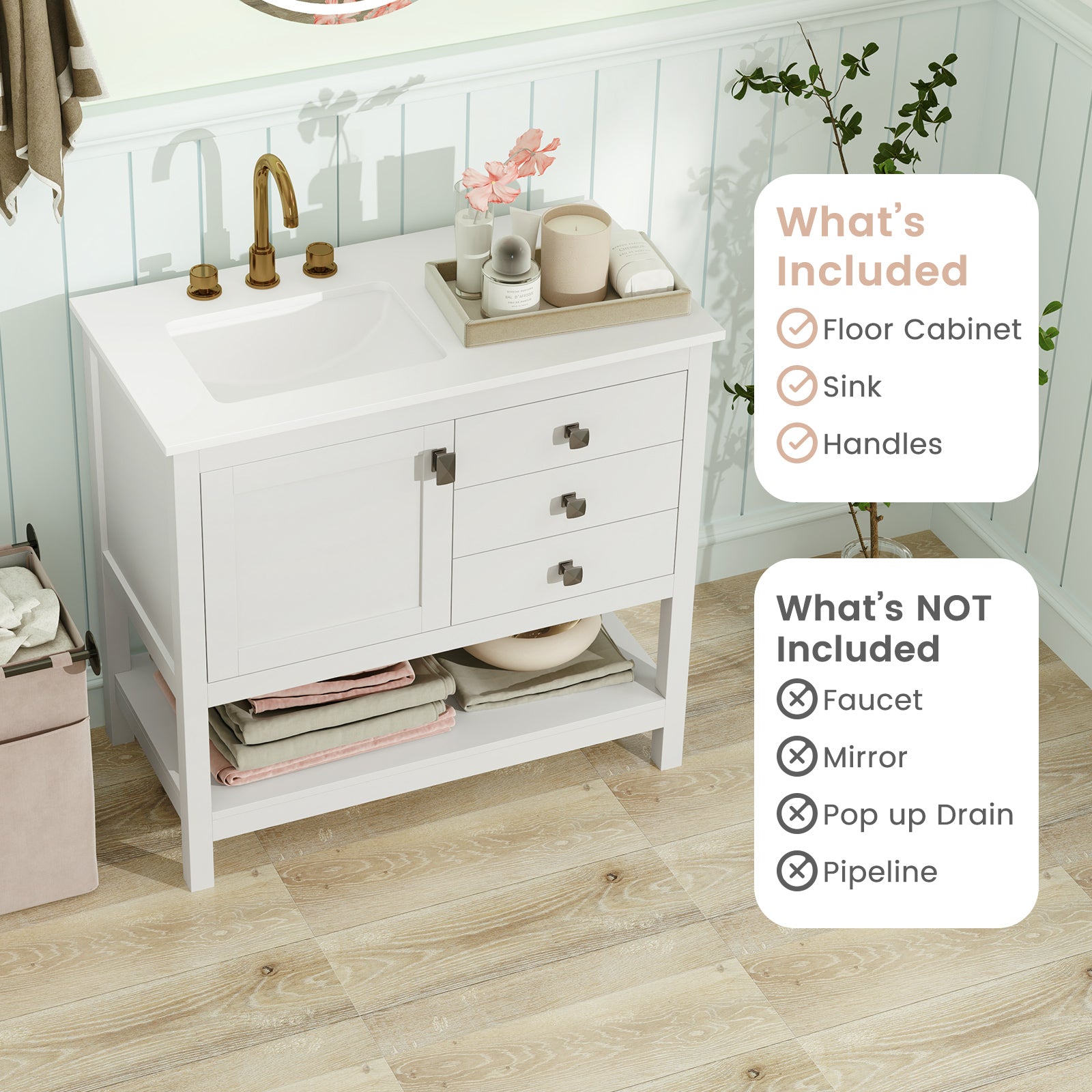 Freestanding Bathroom Vanity With Basin, Floor Storage Cabinet, White Floor Cabinets at Gallery Canada